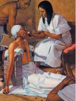 Starożytni egipscy lekarze kształcili się w specjalnych szkołach przyświątynnych.  W ich apteczkach najczęściej znajdował się czosnek i miód 