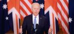 Prezydent Joe Biden ogłasza porozumienie na tle flag sojuszników: USA, Wielkiej Brytanii, Australii 