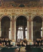 Przedstawiciel Niemiec Johannes Bell podpisuje traktat wersalski. Obraz Williama Orpena z 1919 r.