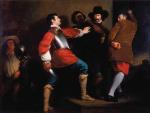 Obraz olejny Henry’ego Perroneta Briggsa z 1823 r.: aresztowanie Guya Fawkesa przez żołnierza sir Thomasa Kneveta. 5 listopada 1605 r.