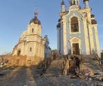 Zniszczona przez Rosjan cerkiew we wsi Bohorodyczne
