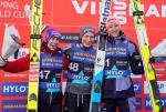 Najlepsi w sobotę Oslo: od lewej Stefan Kraft (drugie miejsce), zwycięzca Anze Lanisek i Karl Geiger (miejsce trzecie). PAP/EPA