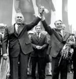 Edward Gierek i radziecki przywódca Leonid Breżniew podczas tzw. wizyty przyjaźni. Huta Katowice, 1974 r.