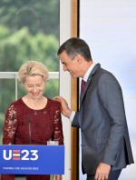 Ursula von der Leyen i premier Hiszpanii Pedro Sanchez na konferencji prasowej 3 lipca w Madrycie