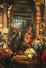 Jan Matejko, „Bolesław Chrobry ze Świętopełkiem przy Złotej Bramie w Kijowie” (w czasie wyprawy w 1018 r.), obraz z 1884 r.