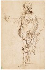 Rafael, „Postać żołnierza w zbroi all’antica”, rysunek