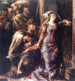 Dymitr z Goraja, marszałek wielki koronny, powstrzymuje Jadwigę od wyłamania drzwi na zamku w Krakowie, obraz Jana Matejki