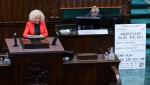 Minister ds. równości Katarzyna Kotula podczas sejmowej debaty o aborcji 11 kwietnia. Chociaż ona i inni politycy Nowej Lewicy walczą o wyrazistość, coraz częściej wtapiają się w koalicyjne tło