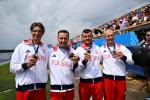 Polscy wioślarze z brązowymi medalami. Od lewej: Fabian Barański, Dominik Czaja, Mateusz Biskup i Mirosław Ziętarski