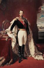 Portret cesarza Napoleona III (1808–1873) w stroju koronacyjnym. Napoleon III panował w latach 1852–1870