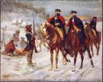 „Jerzy Waszyngton i Lafayette w Valley Forge” – obraz Johna Warda Dunsmore’a z 1907 r. Armia Kontynentalna przetrwała w Valley Forge mroźną i trudną zimę na przełomie lat 1777–1778