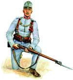 Żołnierz piechoty austro-węgierskiej uzbrojony w karabin Mannlicher wz. 1895 z bagnetem
