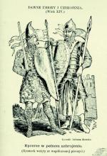 XIV-wieczni rycerze w pełnym uzbrojeniu, rys. Juliusz Kossak