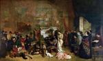 „W pracowni artysty” (1855) jest jednym z największych obrazów Courbeta – 3,6 x 6 m. Ten malarski manifest został wypożyczony na wystawę z Musée d’Orsay w Paryżu