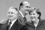 Lech Kaczyński z Jacques’em Chirakiem i Angelą Merkel, spotkanie w Mettlach, 5 grudnia 2006r.