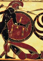 Hoplita w walce, waza czarnofigurowa, VII wiek p.n.e.