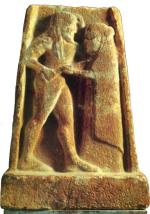 Zamordowanie Klitajmestry, stela marmurowa ze Sparty, VI w. p.n.e. 