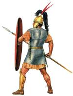 Legionista republiki rzymskiej – w hełmie typu Montefortino, w kolczudze i jednym nagolenniku. Uzbrojony w tarczę (scutum), miecz (gladius), sztylet (pugio) i włócznię (hasta)