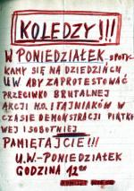 Zawiadomienie o kolejnym wiecu protestacyjnym na Uniwersytecie Warszawskim