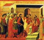 Jezus przed Herodem Antypasem, mal. Duccio di Buoninsegna