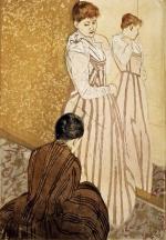 Mary Cassatt „Przymiarka” (1890 – 1891), litografia barwna