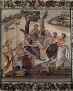 Zegar słoneczny i skupieni wokół niego filozofowie. Mozaika z okolic Neapolu, I w. p.n.e.