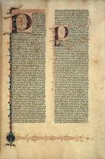 Karta z „Catholikonu” (słownika łacińskiego) Petera Schöffera, asystenta Fusta, wydana w zakładzie Gutenberga po 1460 roku
