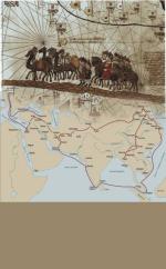 Karawana Marco Polo podróżuje Jedwabnym Szlakiem, rysunek z Atlasu Katalońskiego, ok. 1375 r., oraz współczesna mapa ukazująca wędrówki Marco Polo, rys. Leszek Nabiałek 