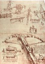 Projekt katapulty, rys. z Codex Atlanticus, największego zbioru notatek Leonarda da Vinci (druga poł. XV wieku)