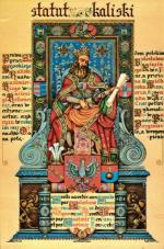 Statut kaliski. Strona tytułowa naśladująca średniowieczną iluminację – rys. Artur Szyk