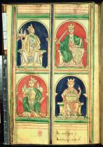 Królowie Anglii (od góry): Henryk II Plantagenet, Ryszard Lwie Serce, Jan bez Ziemi i Henryk III, miniatura angielska, XIII w. 