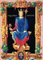 Filip II August na tronie, miniatura, XVI w. 