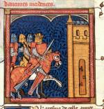 Król Anglii Jan bez Ziemi atakuje zamek we Francji, miniatura francuska, ok. 1340 r.