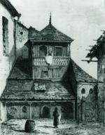 Fragment miasta żydowskiego na Kazimierzu w Krakowie. Rys. Stanisława Tondosa sprzed 1880 r. 