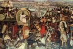 Azteckie miasto Tlatelolco przed najazdem Hiszpanów, mal. Diego de Rivera