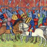 Bitwa pod Furnes 20 sierpnia 1297 r – Francuzi pod wodzą Roberta d’Artois biją Flamandów, miniatura francuska, XIV w. 