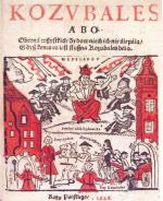 Tytułowa strona anonimowej broszury „Kozubalec albo obrona wszystkich Żydów”, (1626 r.). U dołu: żacy zatrzymują Żydów jadących wozem i żądają zapłacenia daniny.