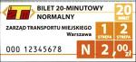 Bilet 20-minutowy normalny za 2 zł, dla obu stref