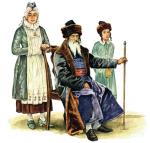 Rodzina polskich chasydów, ubrana charakterystyczne stroje, w których widać wpływy kultury orientalnej, a także – szlachty polskiej