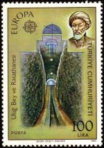 Turecki znaczek pocztowy z wizerunkiem Uług Bega i jego obserwatorium
