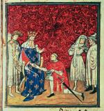 Henryk Lancaster, książę Walii, składa hołd lenny królowi Francji Karolowi VI, miniatura francuska, XV w. 