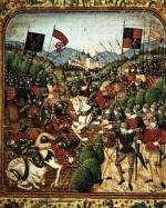 Bitwa pod Azincourt – angielscy łucznicy masakrują francuskie rycerstwo, miniatura francuska, druga połowa XV w.