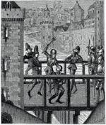 Zabójstwo Jana Bez Trwogi na moście Montereau w 1419 r., rys. na podstawie miniatury z XV w.