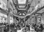 Bon Marché w 1875 r. Wnętrze delikatesów (grawiura)