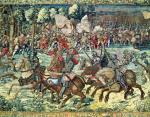 Bitwa pod Pawią – starcie cesarskiej piechoty z jazdą Franciszka I, tapiseria, Niderlandy, ok. 1530 r.