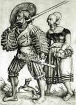 Niemiecki landsknecht z kobietą, rycina niemiecka, ok. 1520 r. 