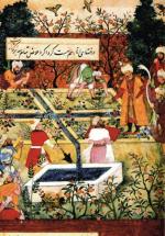 Babur w swych ogrodach w Delhi, miniatura, Indie, koniec XVI w.
