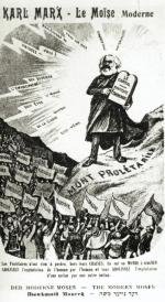 Karol Marks ze swoim „Kapitałem” na górze Proletariat. Karykatura francuska