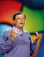 Bill Gates (Microsoft) w nieformal- nych fioletach podczas Consumer Electronic Show w Las Vegas, 2008 