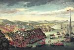 Brytyjczycy zwyciężają Francuzów pod Quebekiem 13 IX 1759 r., rycina kolorowana XVIII w.
